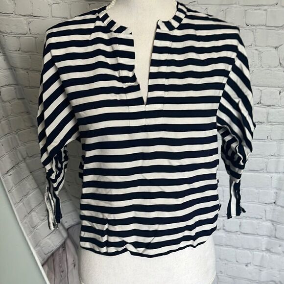 Zara Woman - Navy White Striped Blouse - S - Picture 1 of 5